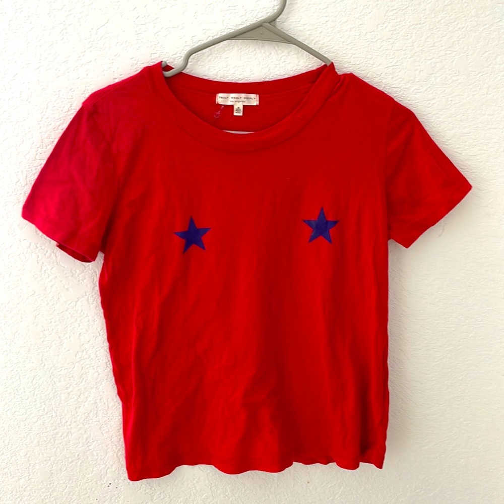 red t-shirt with blue stars, size small from Pacsun!